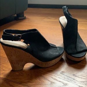 Franco Sarto Black Cork Wedges